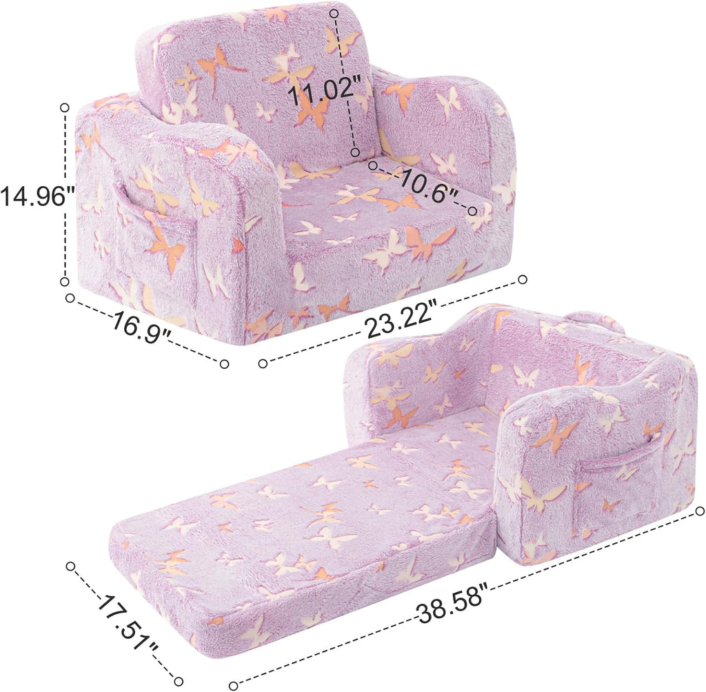 Comfy Kids Chair and Couch, 2-in-1 Fold Out Convertible Kids Chair