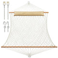 JoyView Traditional Rope Double Hammock - Hand Woven Cotton Hammock with Hardwood Spreader Bar and Pillow 450lb Capacity for Outdoor Indoor Patio Yard - Natural