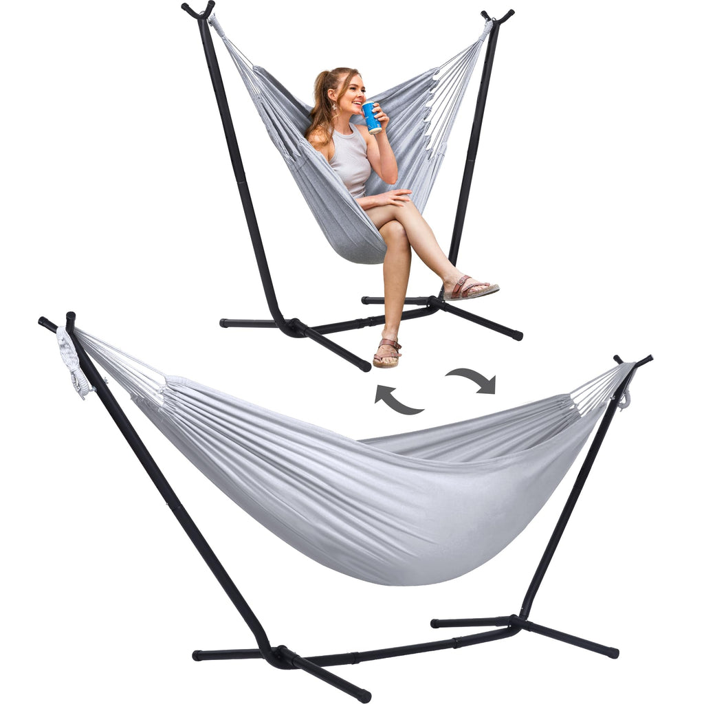 SUNCREAT 2-in-1 Hammocks Hammock Chair with Stand, Patented, Blue Stripe