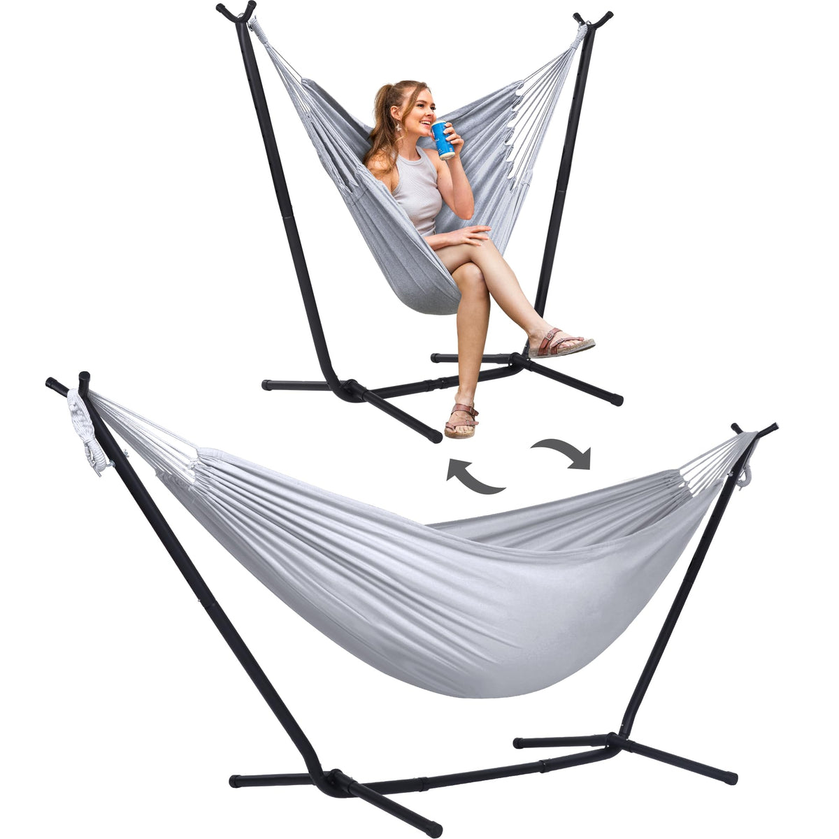 SUNCREAT 2-in-1 Hammocks Hammock Chair with Stand, Patented, Blue Stripe