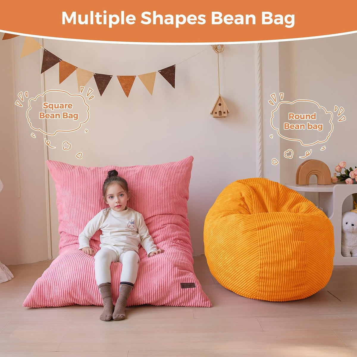 MAXYOYO 3 in 1 Kids Bean Bag Chair, Comfy Floor Sofa with Removed Cover