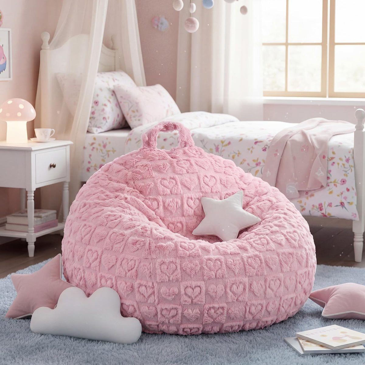 Gilprop Pink Bow Bean Bag Chair 2.6ft Stuffed Animal Storage Chair Cover
