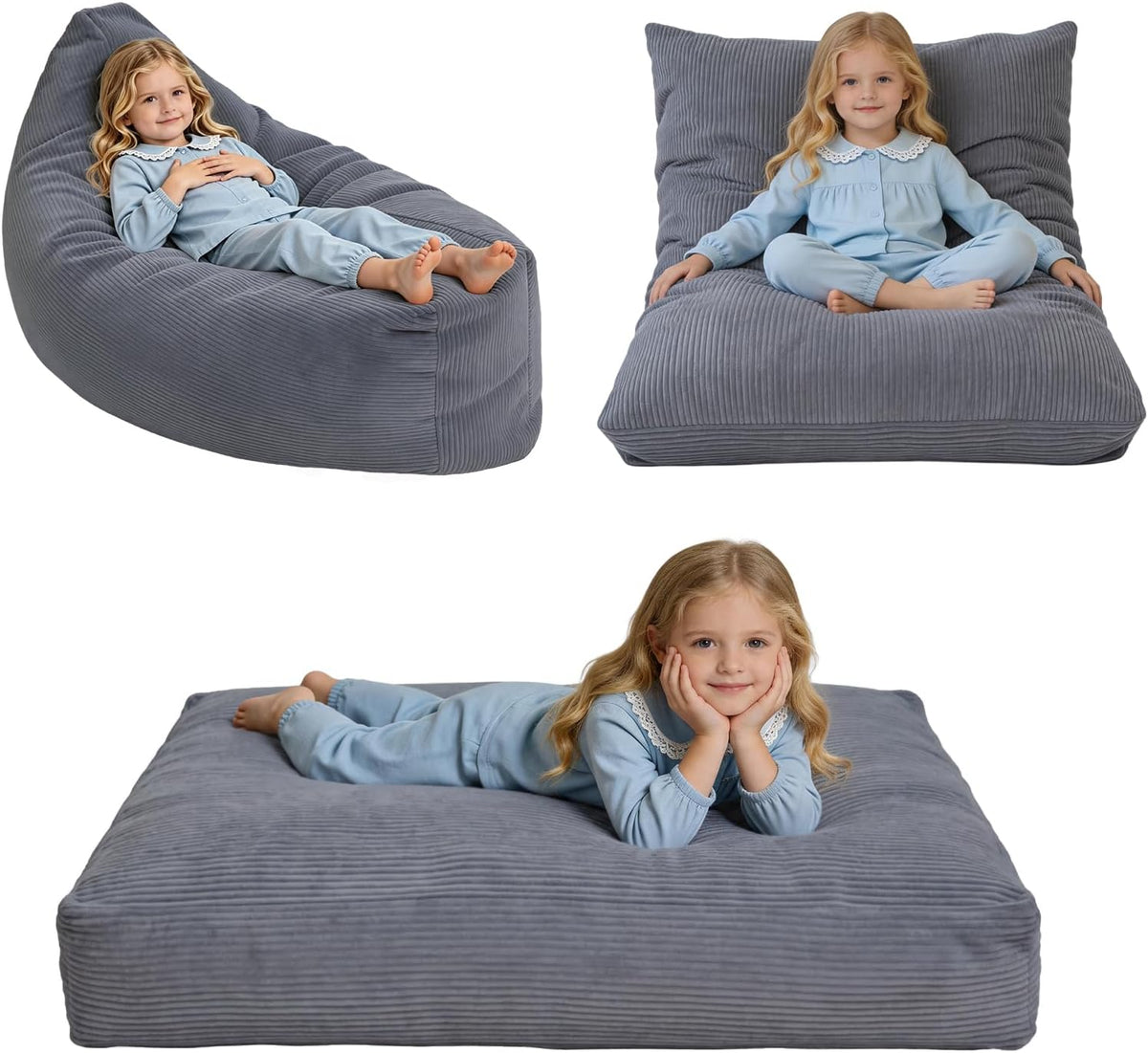 3-in-1 Kids Bean Bag Chair, Convertible Floor Cushion