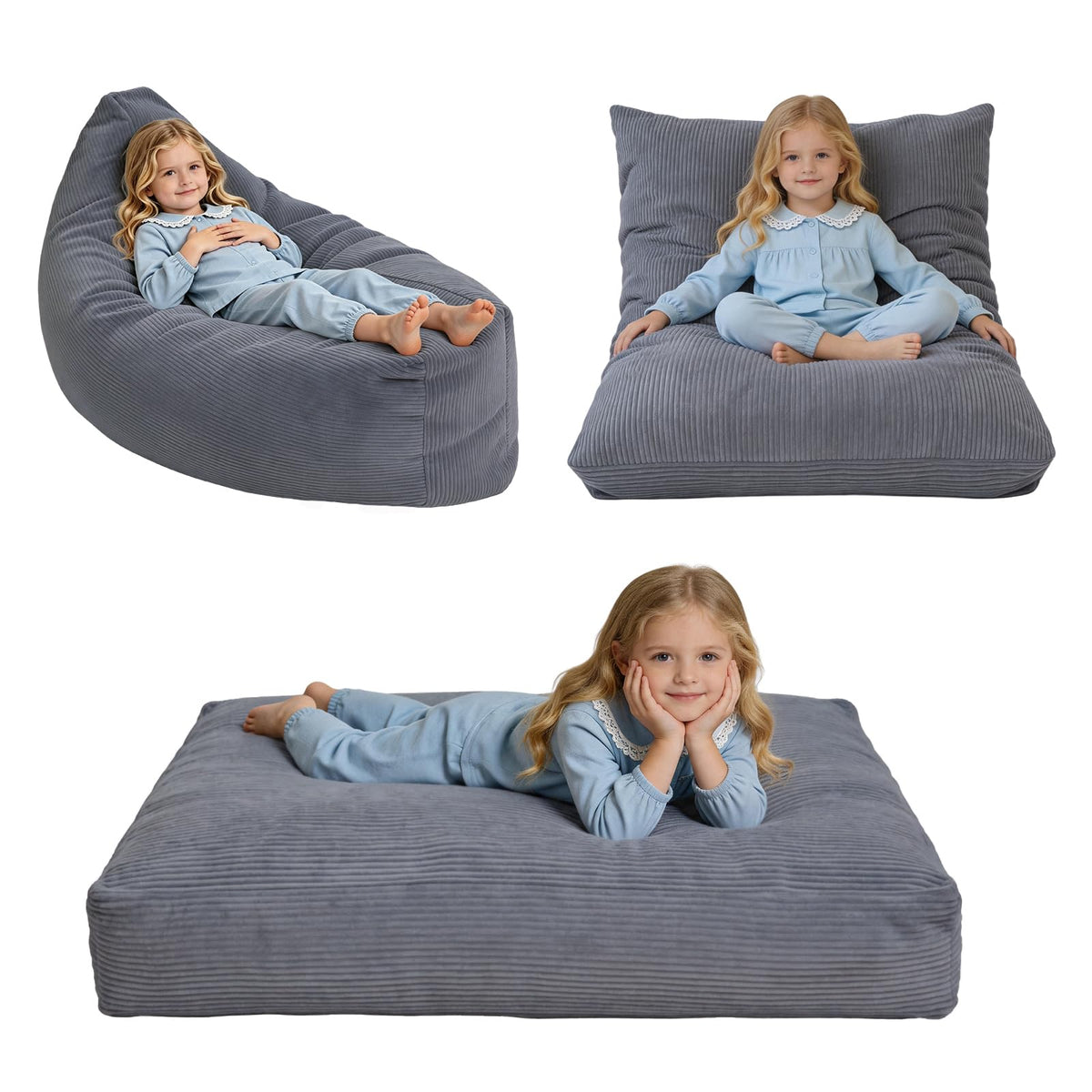 3-in-1 Kids Bean Bag Chair, Convertible Floor Cushion