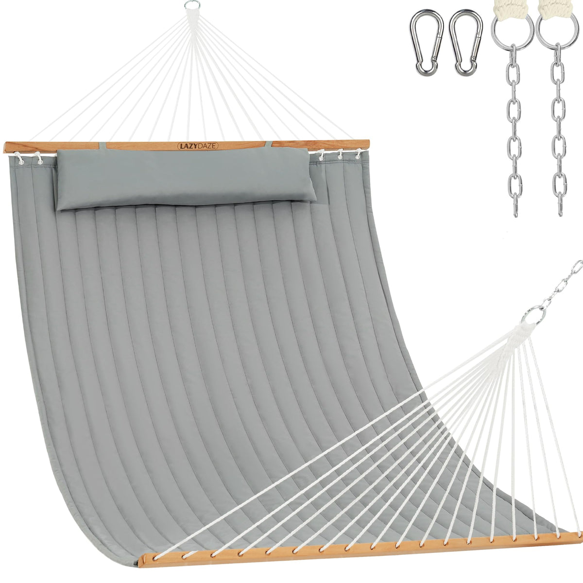 Lazy Daze Double Quilted Hammock with Pillow for Outside, Fit 13-15Ft Stand