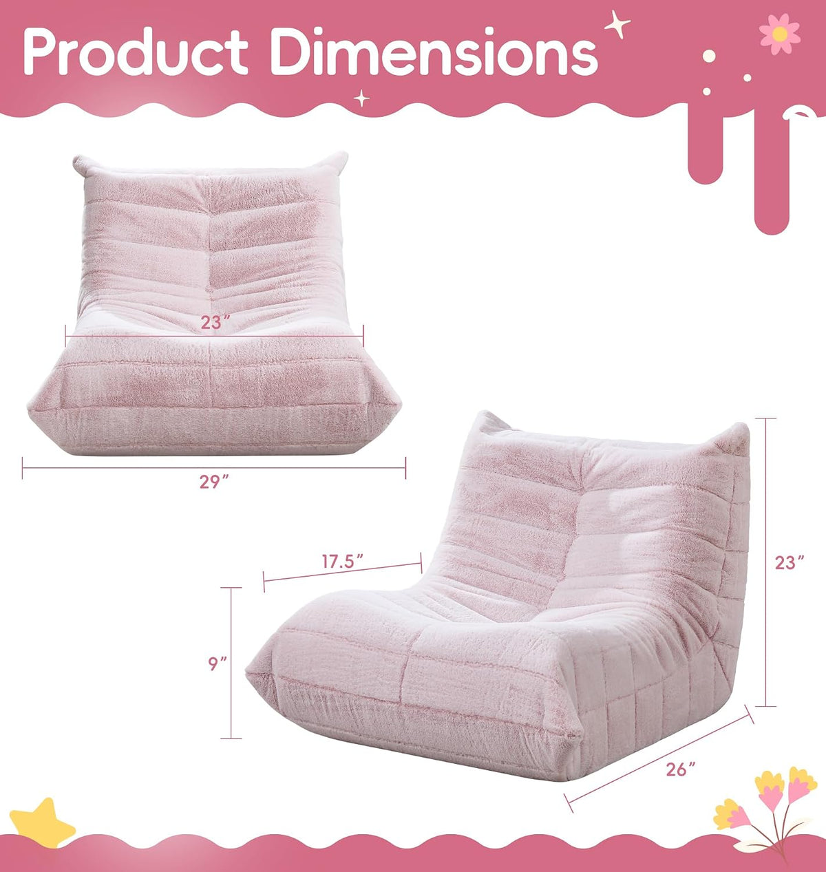 Hobestluk Kids Bean Bag Chair Fluffy Light Pink Large Beanbag Couch
