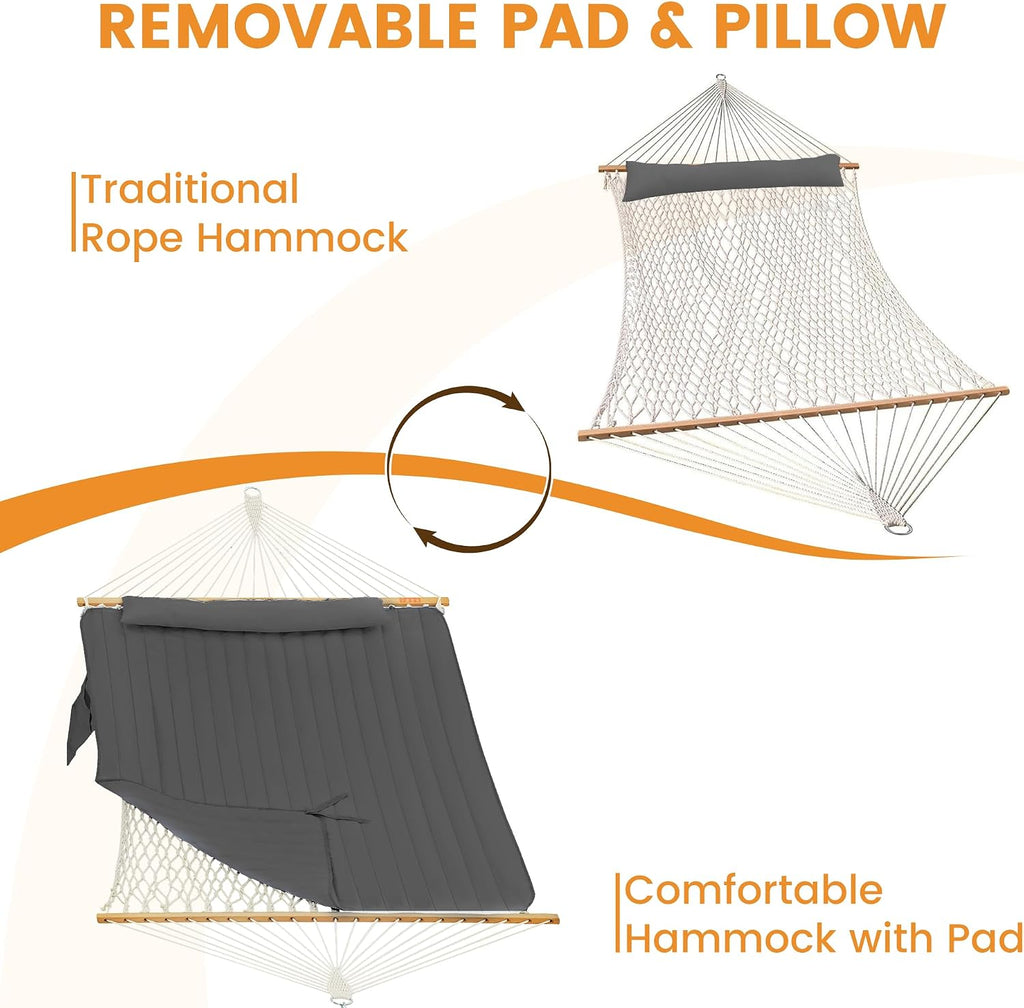 Lazy Daze Double Handwoven Rope Hammock with Pad and Pillow Set for Outdoor