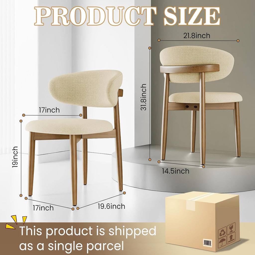 LEVELEVE Wooden Dining Chairs Set of 6,Farmhouse Kitchen Chairs with Curved Back,Modern Fabric Upholstered Chairs for Dining Room,Beige