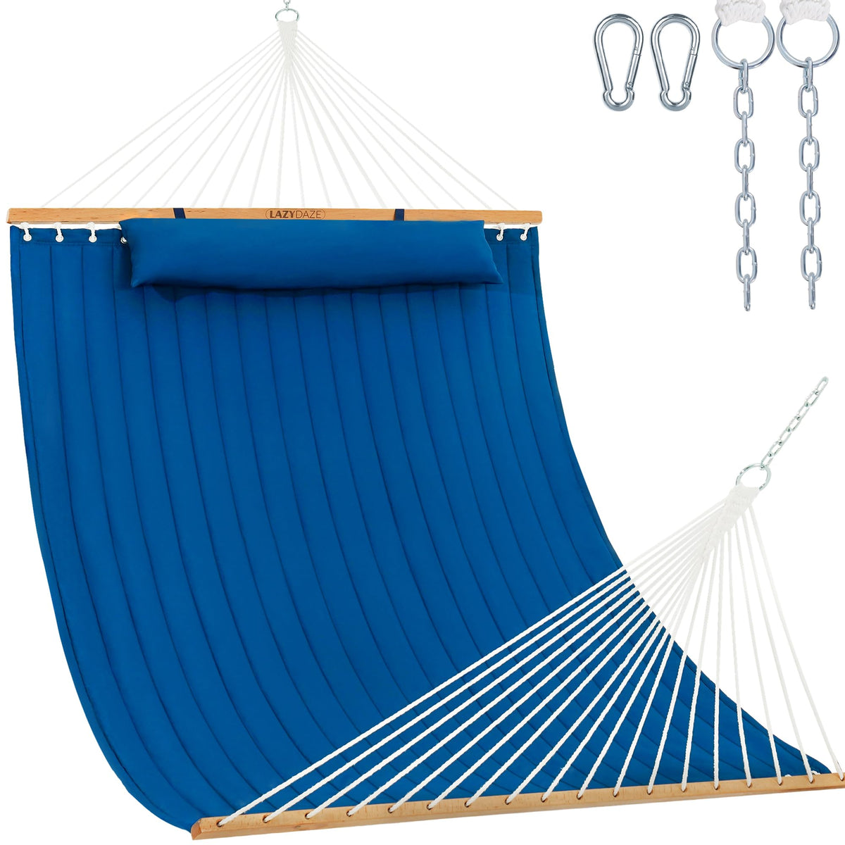 Lazy Daze Double Quilted Hammock with Pillow for Outside, Fit 13-15Ft Stand