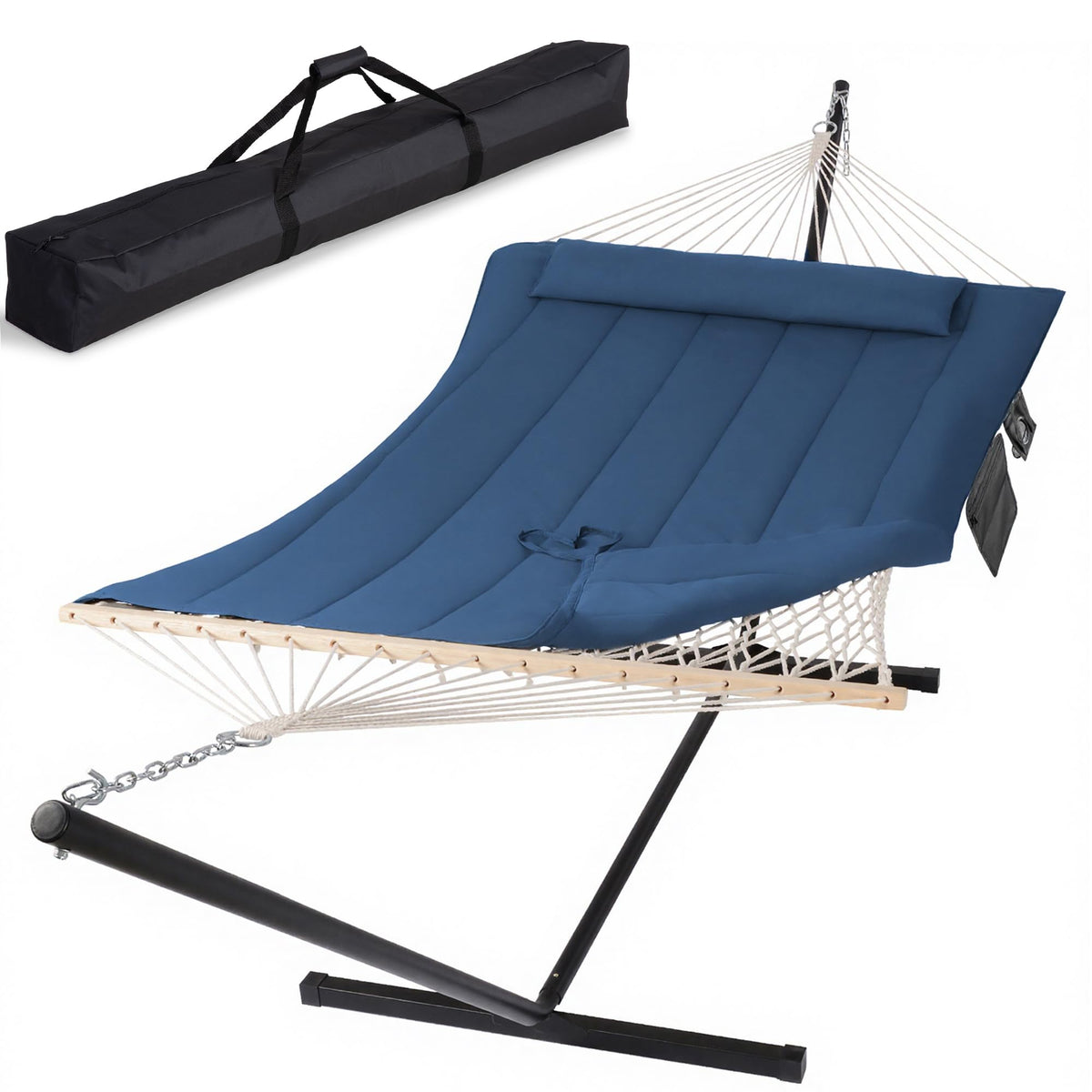 SUNCREAT Double Outdoor Hammock with Stand, Carrying Bag, Dark Gray