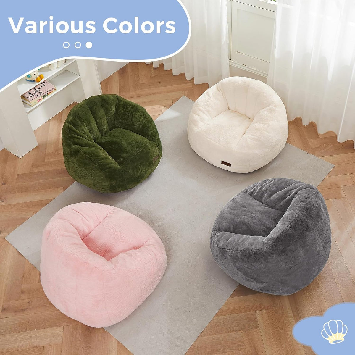 MAXYOYO Bean Bag Chair for Kids, Shell Shaped Bean Bag Sofa Floor Sofa