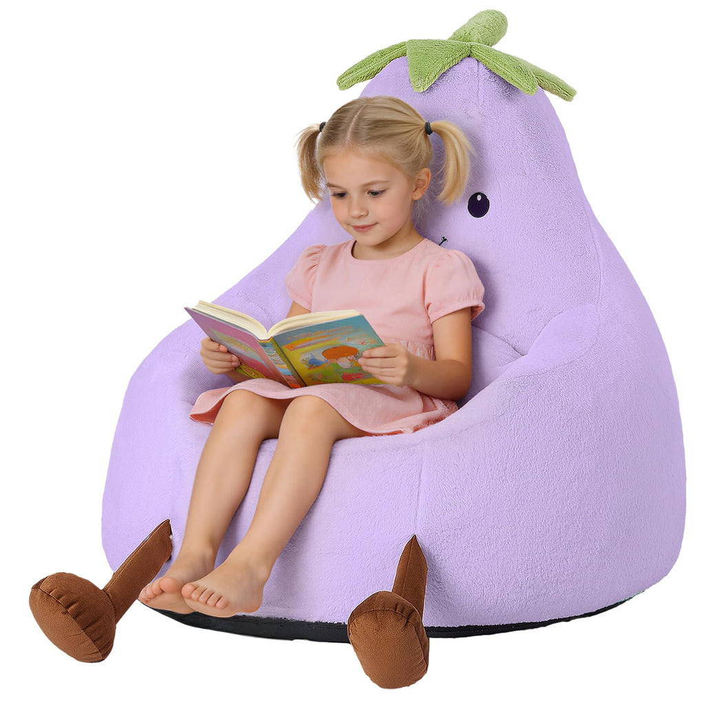 31 Inches Memory Foam Bean Bag Chair - Ultra Soft Faux Rabbit Fur Sofa with Handle & Machine Washable Cover, Comfy Lazy Chair for Kids Teens, Perfect for Reading Gaming in Living Room Bedroom，Yellow