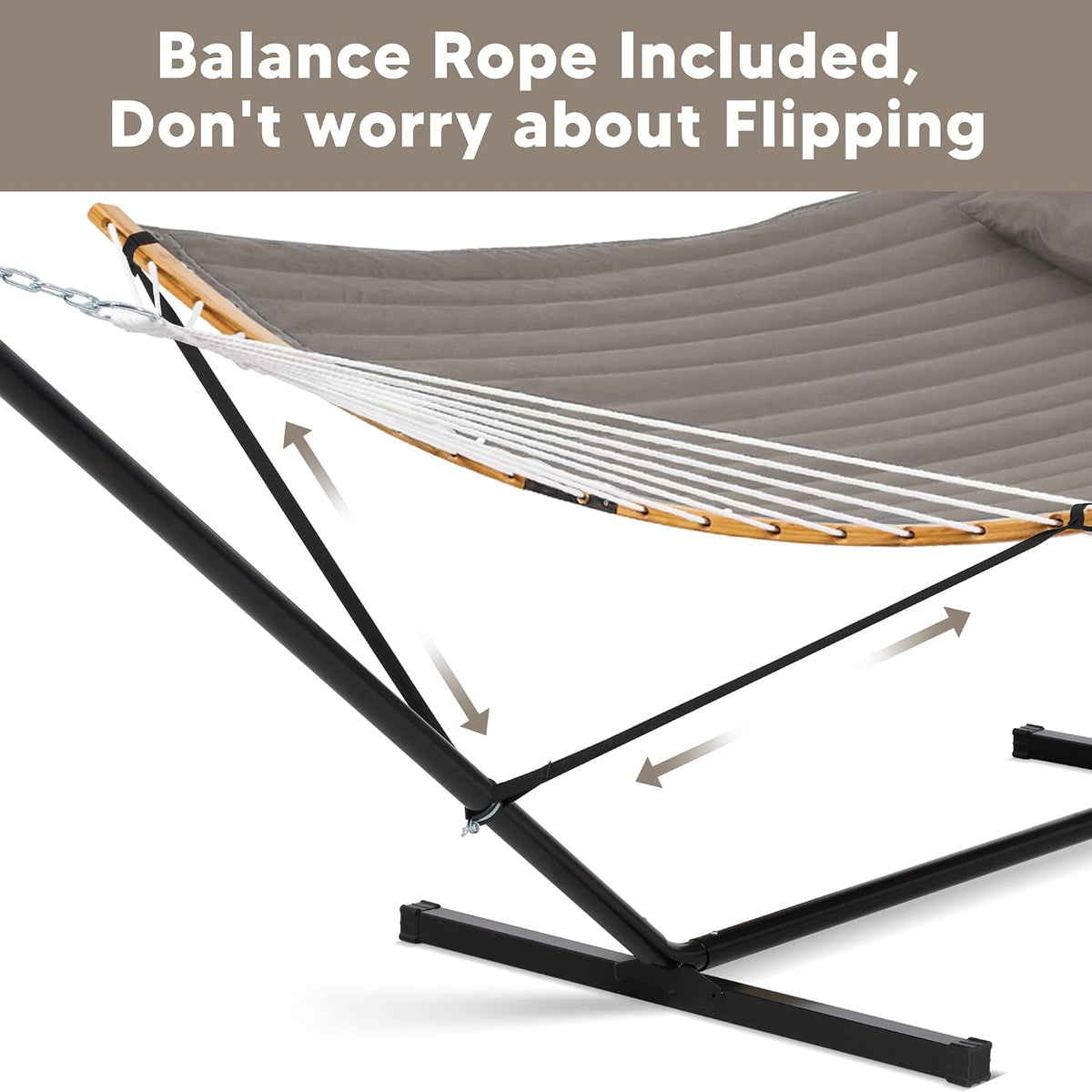 SUNCREAT 2 Person Hammock with Stand for Outside, Brown