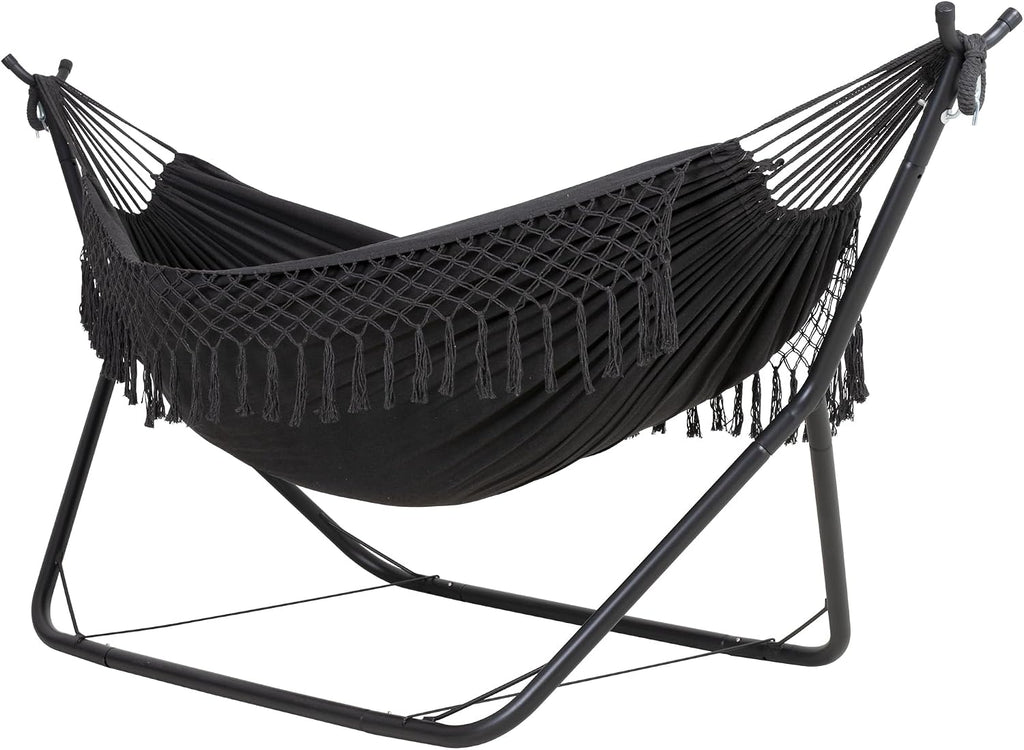 ANOW Double Space Saving Hammock with Stand, Dark Gray with Tassels