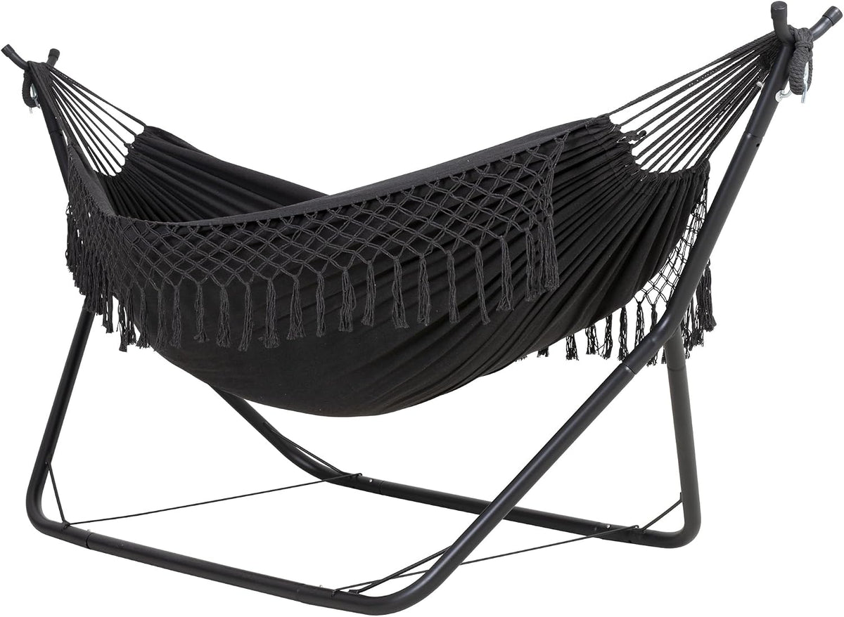 ANOW Double Space Saving Hammock with Stand, Dark Gray with Tassels