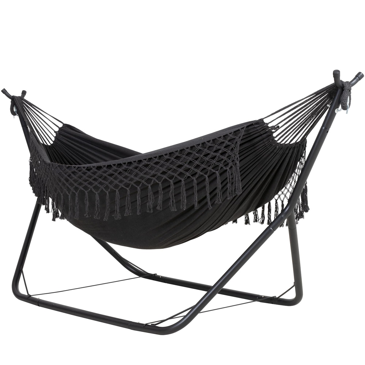 ANOW Double Space Saving Hammock with Stand, Dark Gray with Tassels