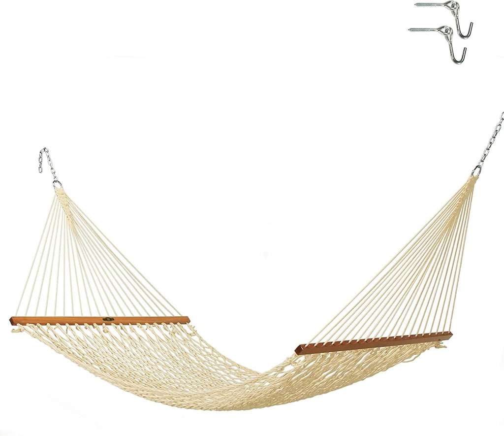 Original Pawleys Island Single Oatmeal DuraCord Rope Hammock – 12 ft. x 50 in., 1-Person, 450 lb Capacity, Oak Spreader Bar, Zinc-Plated Hardware, Handcrafted in the USA