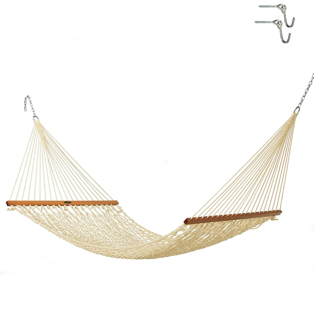 Original Pawleys Island Single Oatmeal DuraCord Rope Hammock – 12 ft. x 50 in., 1-Person, 450 lb Capacity, Oak Spreader Bar, Zinc-Plated Hardware, Handcrafted in the USA