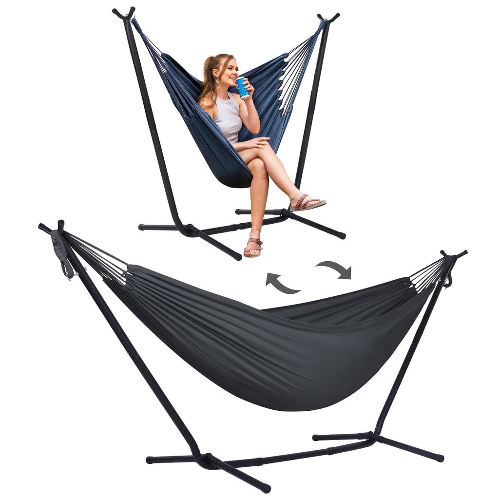 SUNCREAT 2-in-1 Hammocks Hammock Chair with Stand, Patented, Blue Stripe