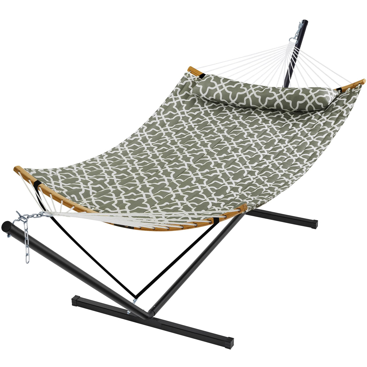 SUPERJARE Hammock with Stand, 2 Person Heavy Duty Hammock with Padded Cotton, Detachable Pillow & Strong Curved-Bar & Portable Carrying Bag, Perfect for Outdoor & Indoor - Dark Cyan