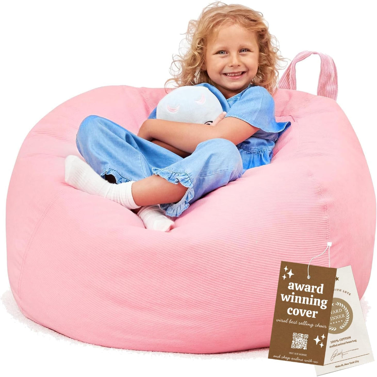 Huddle Designer Stuffed Animal Bean Bag Storage Chair Cover XL Pink