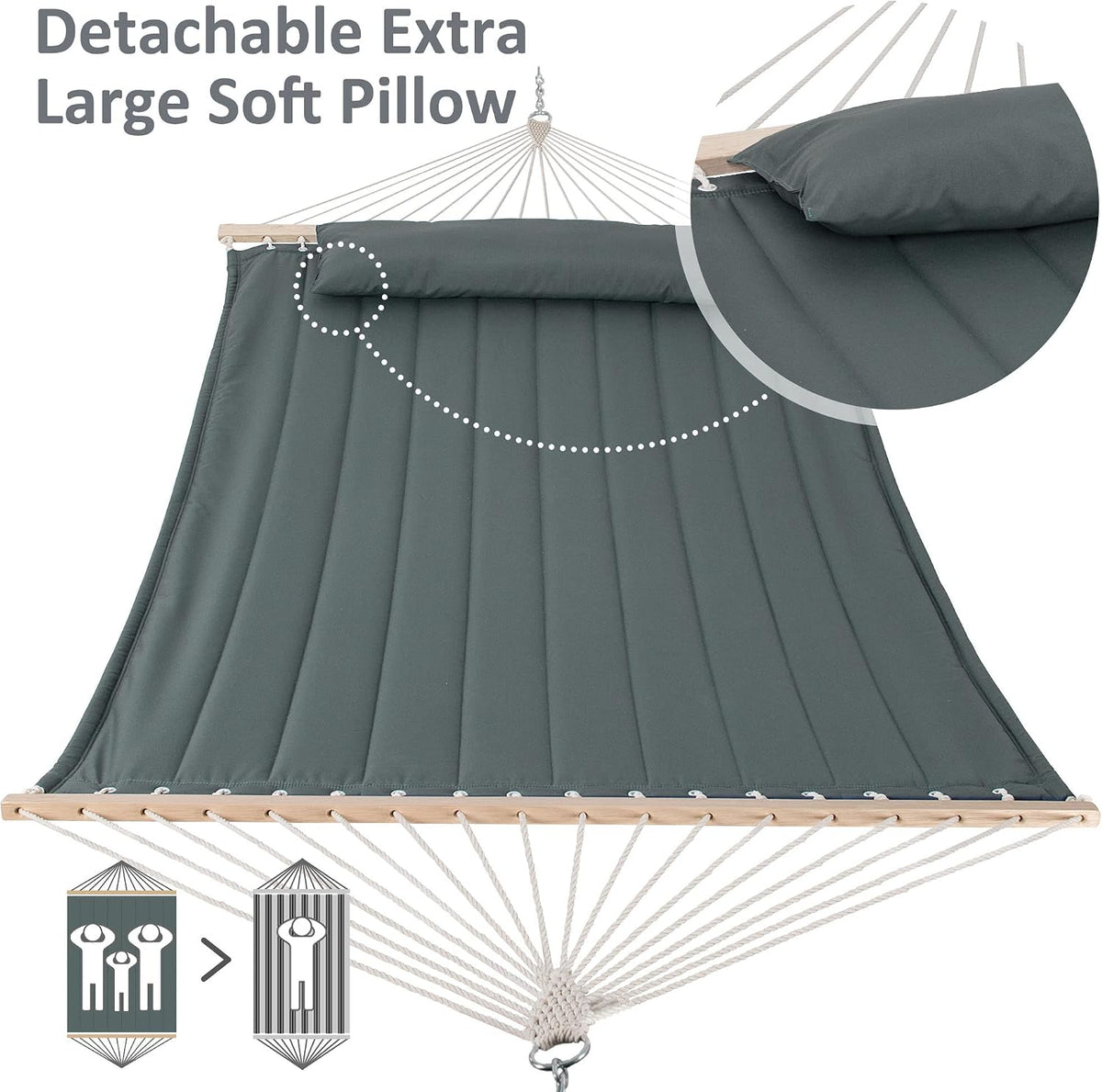 SUNCREAT Extra Large Outdoor Portable Hammock, Gray Green