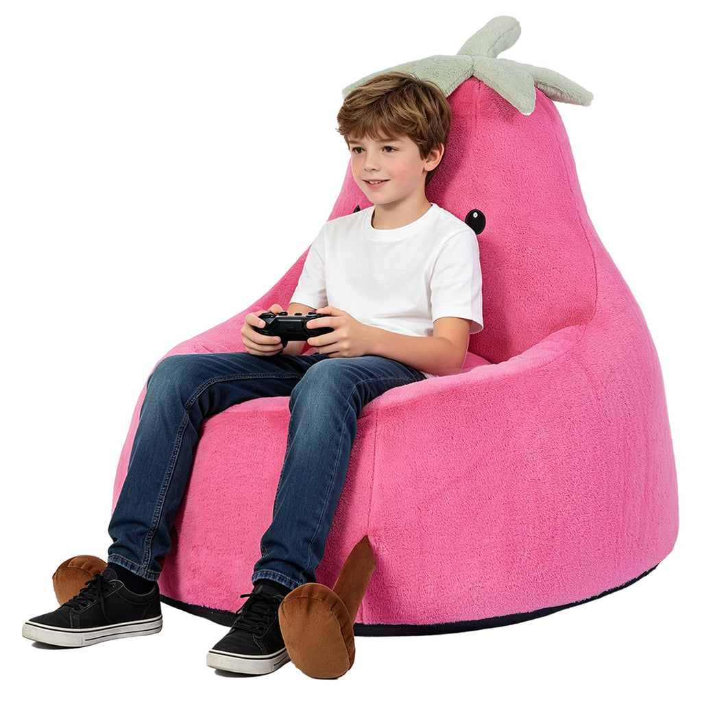 31 Inches Memory Foam Bean Bag Chair - Ultra Soft Faux Rabbit Fur Sofa with Handle & Machine Washable Cover, Comfy Lazy Chair for Kids Teens, Perfect for Reading Gaming in Living Room Bedroom，Yellow