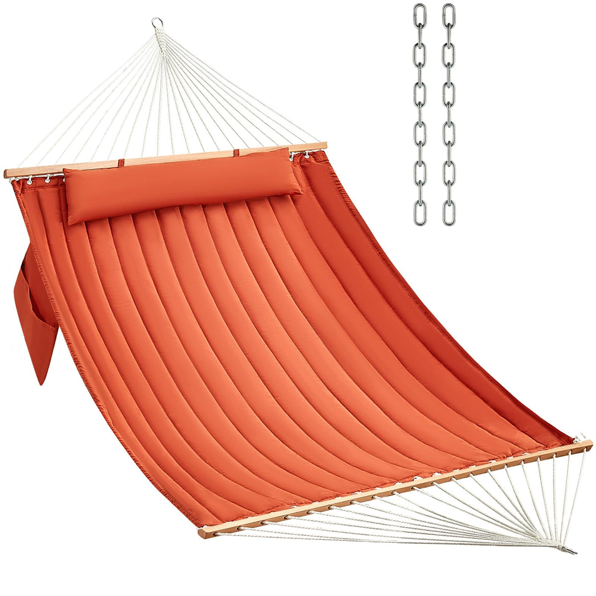 CHULIM Double Quilted Fabric Hammock with Hardwood Spreader Bars and Pillow 450 LBS Capacity 2 Person Large Hammock for Outdoor Patio Backyard Poolside - Dark Grey