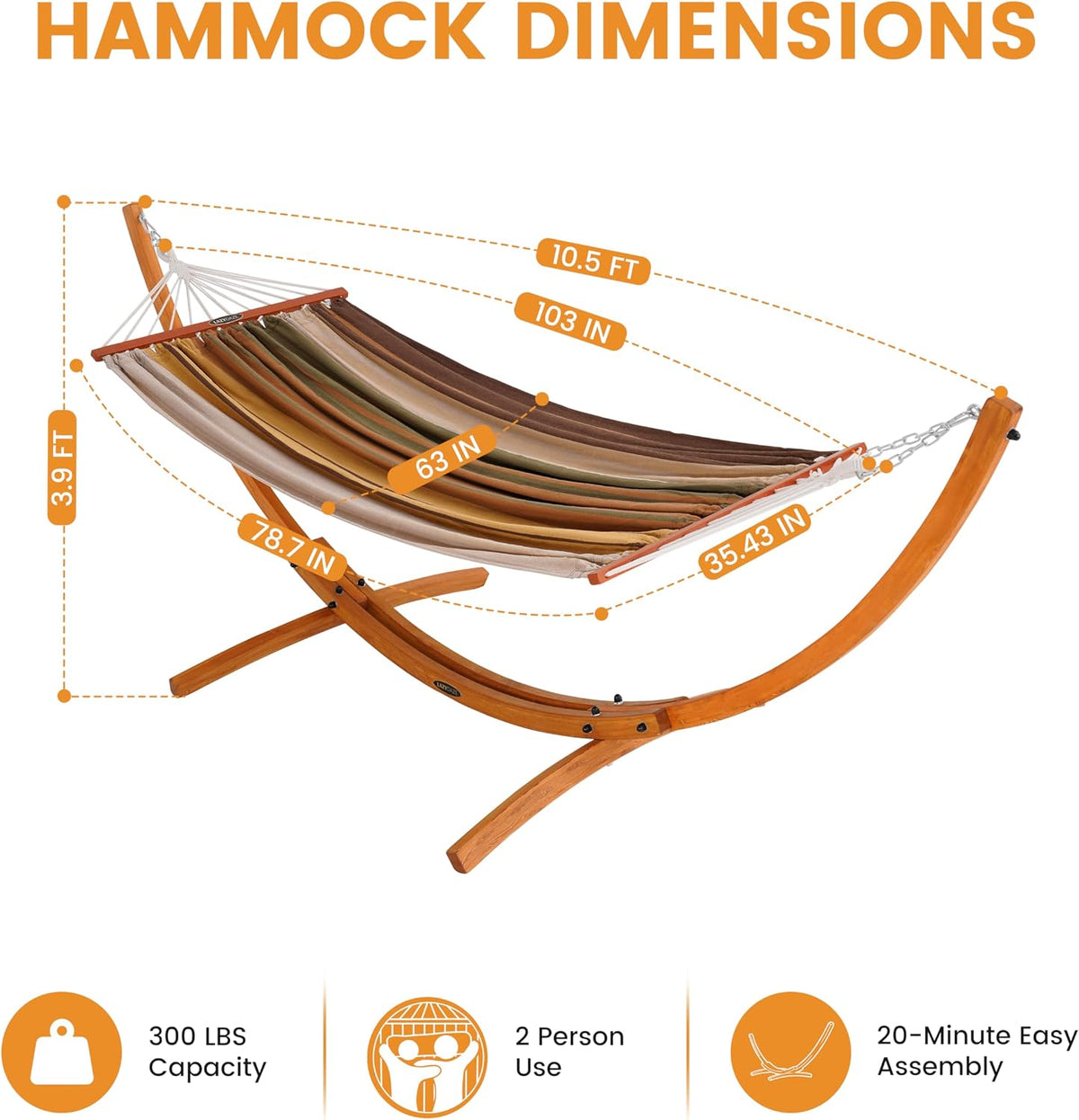 Lazy Daze 2 Person Cotton Hammock with 10.5FT Brown Wood Hammock Stand