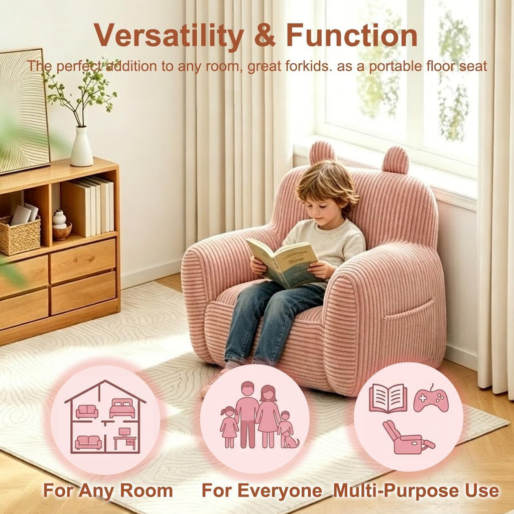 Kids Bean Bag Chair Sofa with Filler Stuffed Filling Memory Foam Lazy Comfy Chairs Boys Girls Gaming Reading Relaxing Cute Living Room Bedroom Cozy Pocket Floor Relaxing Sofa