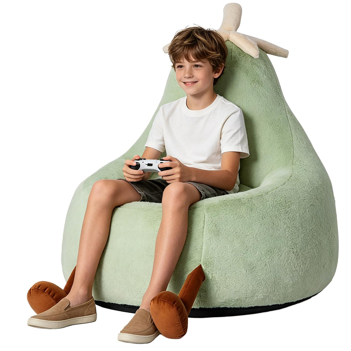 31 Inches Memory Foam Bean Bag Chair - Ultra Soft Faux Rabbit Fur Sofa with Handle & Machine Washable Cover, Comfy Lazy Chair for Kids Teens, Perfect for Reading Gaming in Living Room Bedroom，Yellow