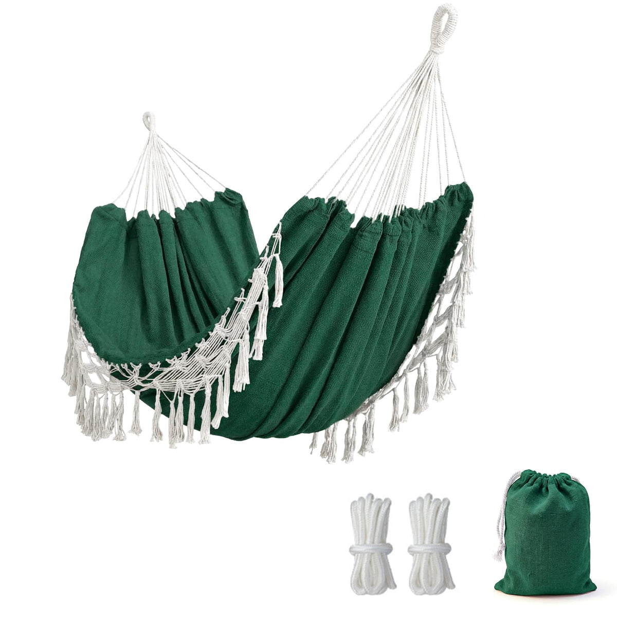Double Boho Macrame Hammock with Elegant Tassels for Patio, Yard, Beach Wedding Decor, Outdoor and Indoor Up to 450lbs Include Tie Ropes and Drawstring Bag