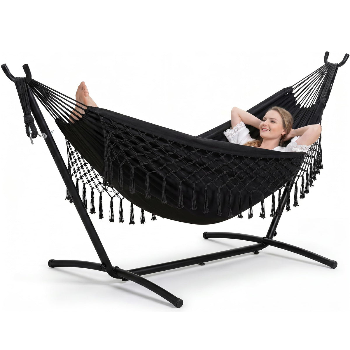 SUNCREAT Stand Alone Hammock with Stand for Outside 2 Person, Dark Gray