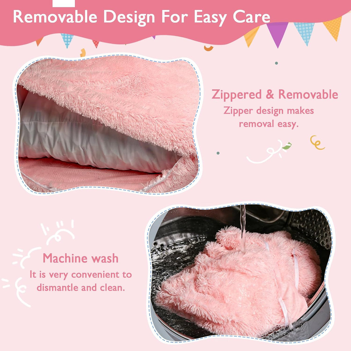 3 in 1 Kids Bean Bag Chair Bed, Kids Fluffy Stuffed Floor Pillow for Gaming and Reading, Ultra Soft Faux Fur Fabric Bean Bag Chairs to Lounger for Playroom, Living Room, Bedroom, Pink