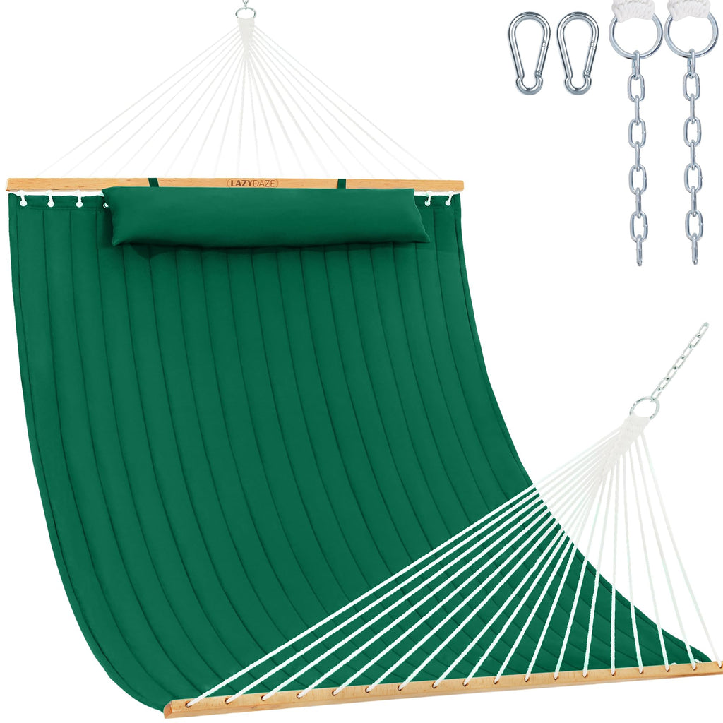 Lazy Daze Double Quilted Hammock with Pillow for Outside, Fit 13-15Ft Stand