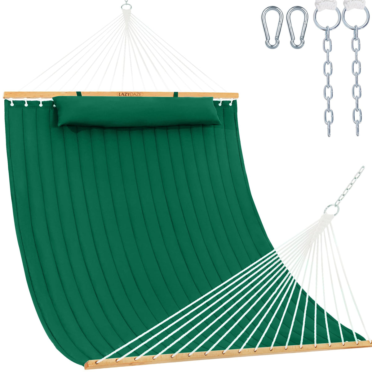 Lazy Daze Double Quilted Hammock with Pillow for Outside, Fit 13-15Ft Stand