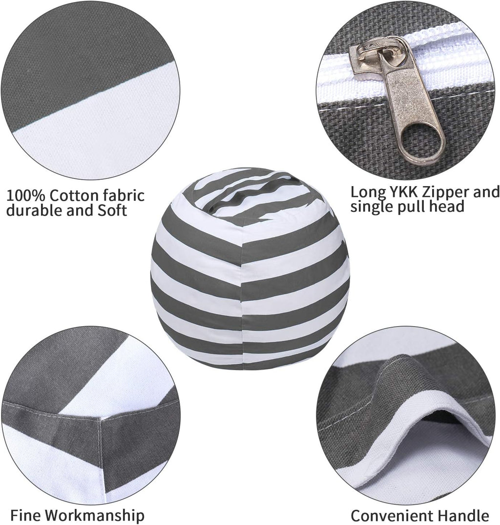 Miaowater Stuffed Animal Storage Bean Bag Chair Cover, Cotton Canvas Beanbag with Zipper for Organizing Kid's and Adults Room 24" (Grey)