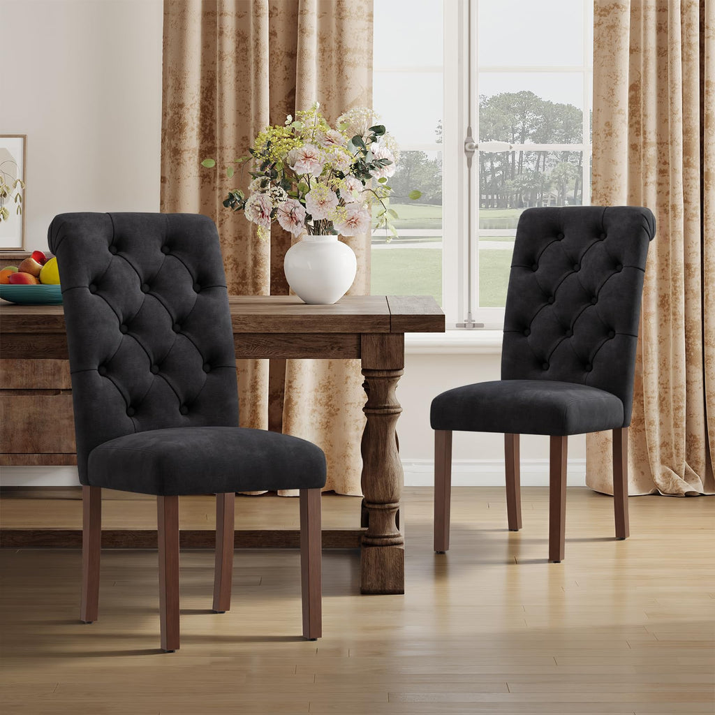 MALOL Upholstered Tufted Dining Room Chairs Set of 4, Parsons Kitchen Chairs with Padded Seat and Solid Wood Legs, Fabric Accent Side Diner Chair for Dining Room/Kitchen/Living Room, Beige