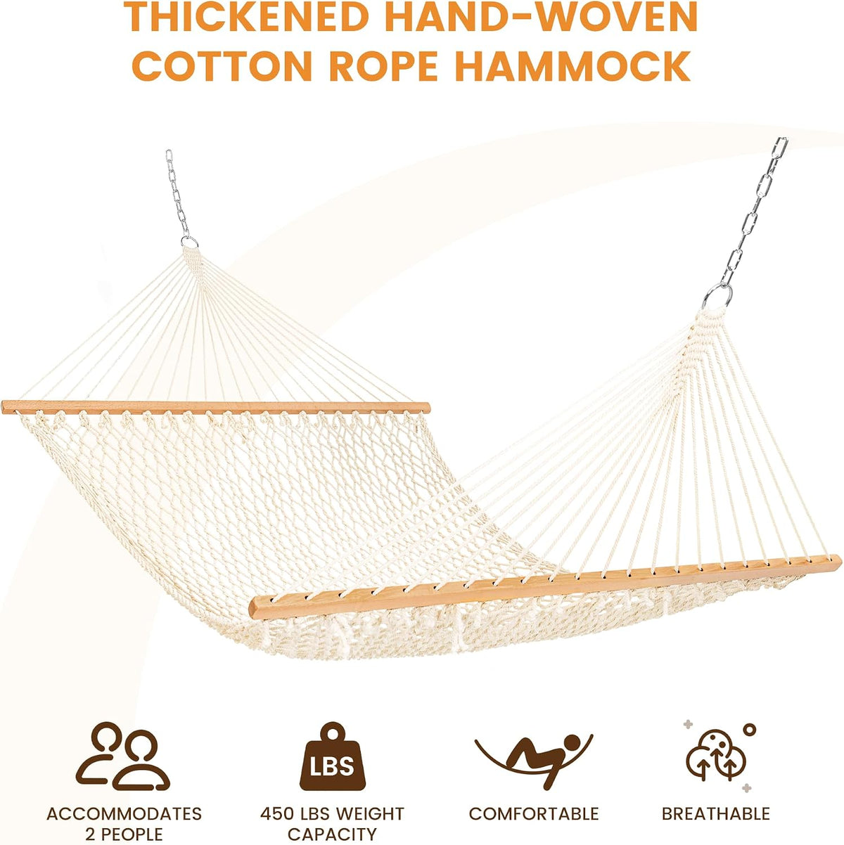 Lazy Daze Double Handwoven Rope Hammock for Outdoor Fits 12-13 Ft Stand