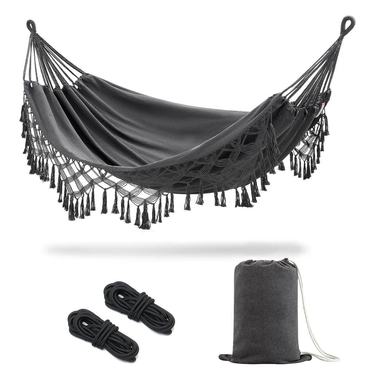 JoyView Brazilian Double Hammock with Hanging Ropes Extra Large 86.6x59” Portable Cotton Hammock for Patio Backyard Porch 450LBS Weight Capacity Perfect for Outdoor/Indoor - Color Stripes