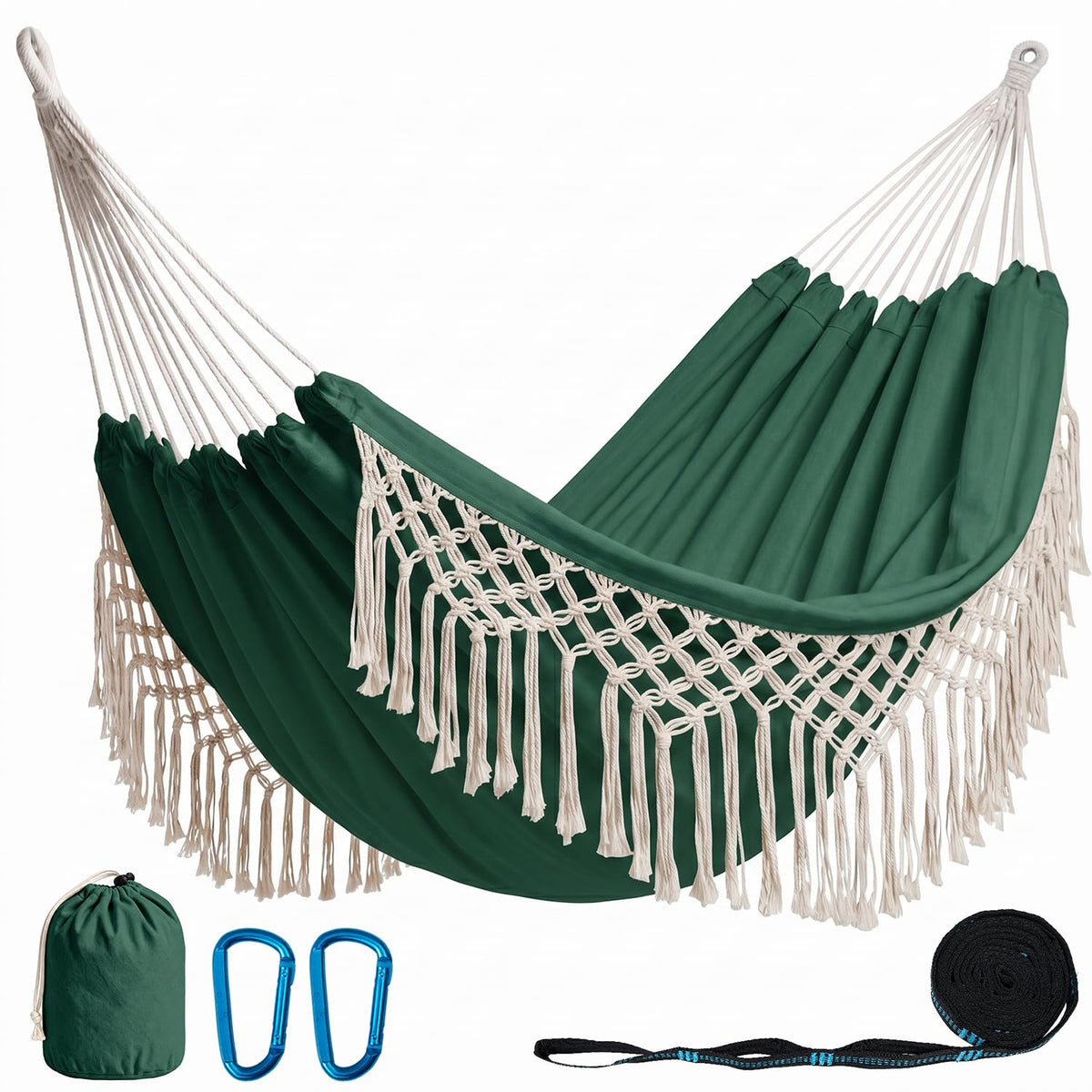 PNAEUT Handmade Tassel Hammock for Outside, 2 Person Tree Hammock for Stand