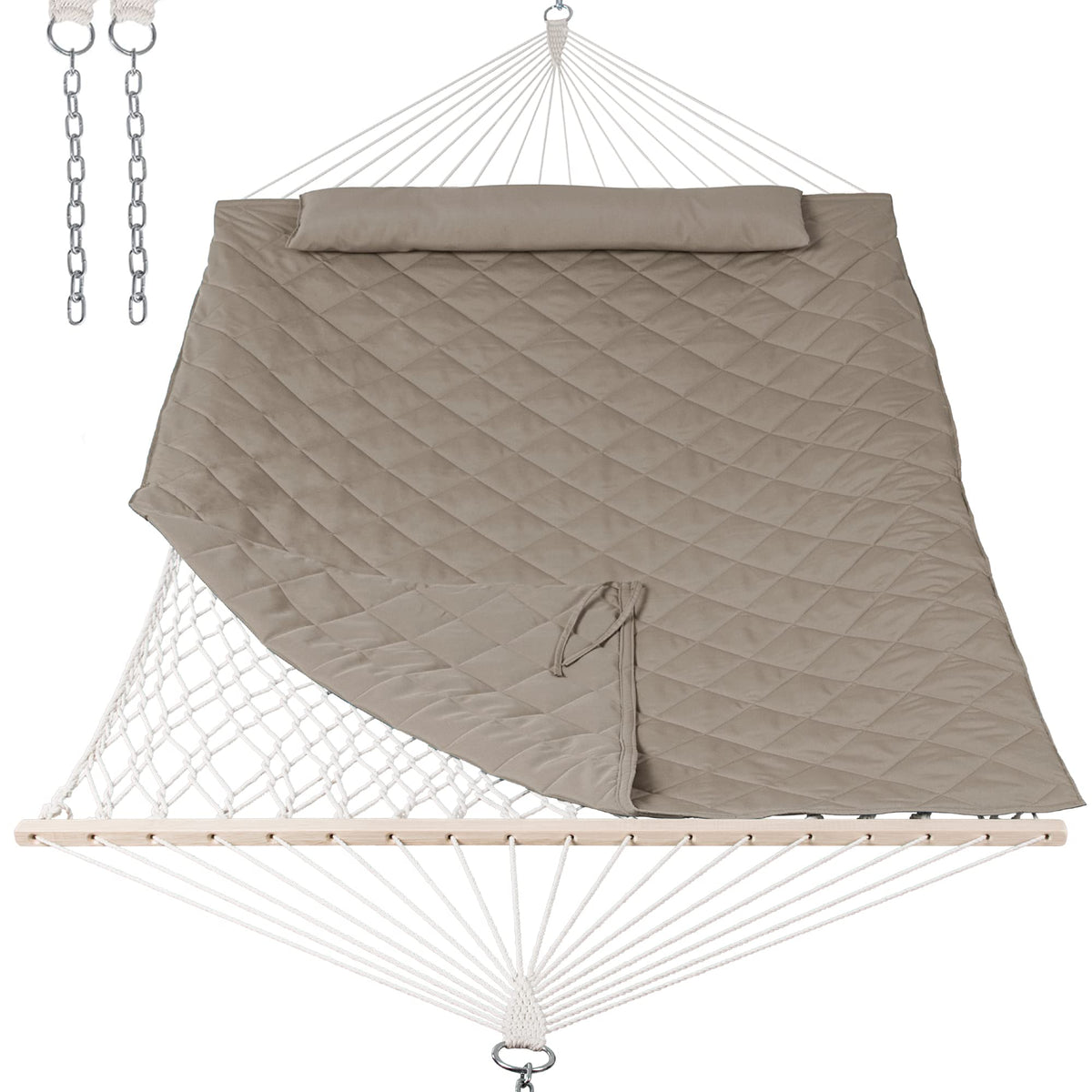 ANOW Double Rope Hammock with Spreader Bars and Carrying Bag, Natural