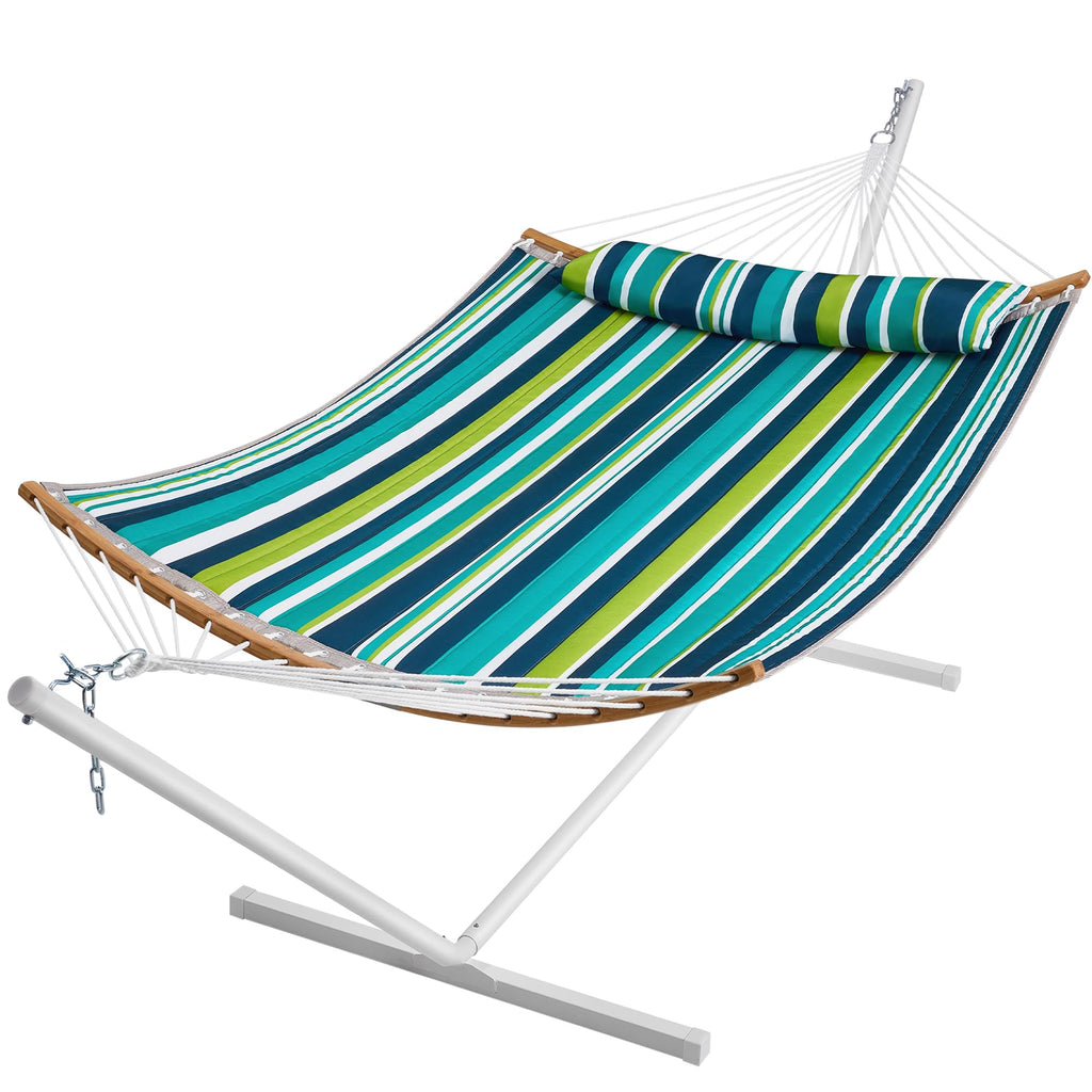 SUPERJARE Hammock with Stand, 2 Person Heavy Duty Hammock with Padded Cotton, Detachable Pillow & Strong Curved-Bar & Portable Carrying Bag, Perfect for Outdoor & Indoor - Dark Cyan