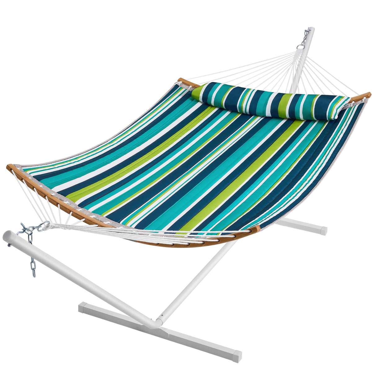 SUPERJARE Hammock with Stand, 2 Person Heavy Duty Hammock with Padded Cotton, Detachable Pillow & Strong Curved-Bar & Portable Carrying Bag, Perfect for Outdoor & Indoor - Dark Cyan