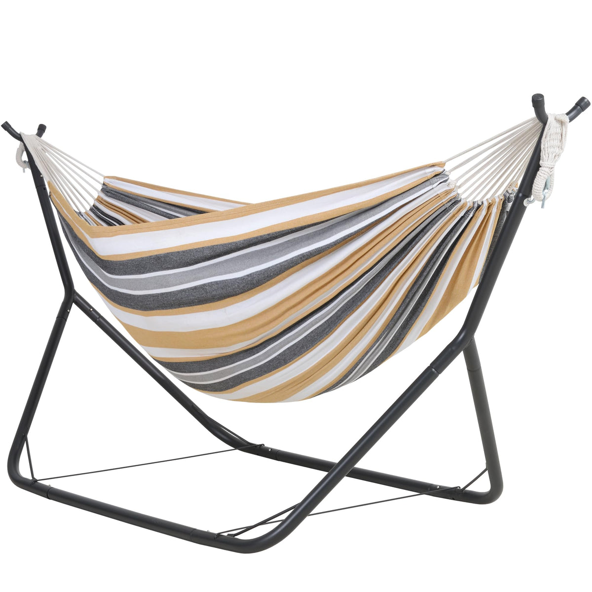 ANOW Double Space Saving Hammock with Stand, Dark Gray with Tassels