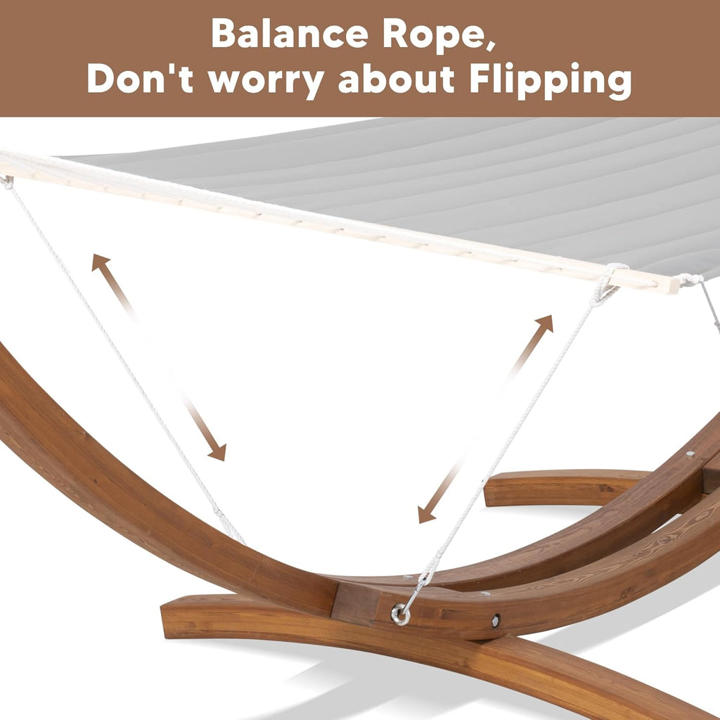 SUNCREAT Hammocks Double Hammock with 13.5 ft Wooden Stand, Hammock Cover, Outdoor Hammocks for Outside, 475 lbs Capacity, Beige