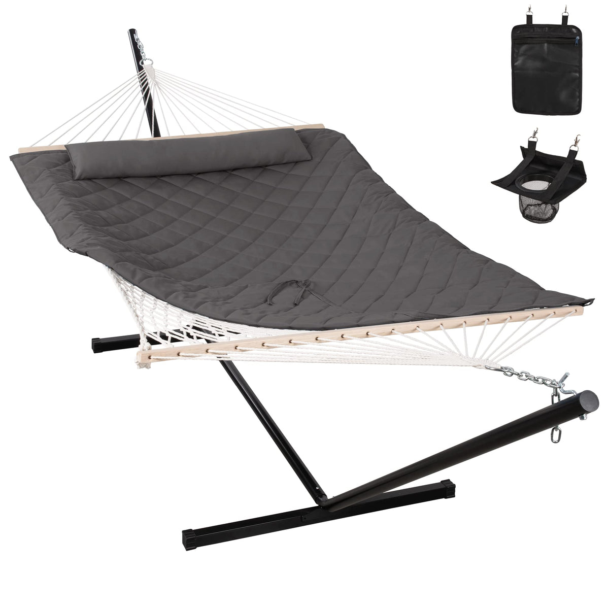 ANOW Double Rope Hammock with Spreader Bars and Carrying Bag, Natural