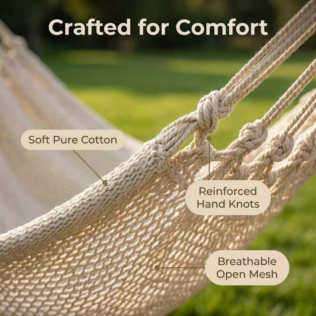 WjrnlfdHammock 79 * 59in550lbs 2Person Cotton Rope Outdoor Camping Hammock