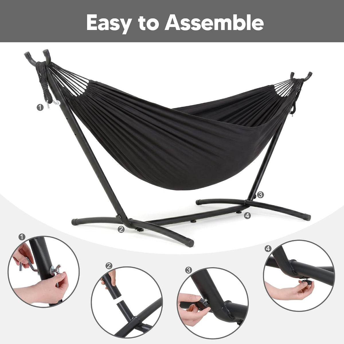 SUNCREAT Stand Alone Hammock with Stand for Outside 2 Person, Dark Gray