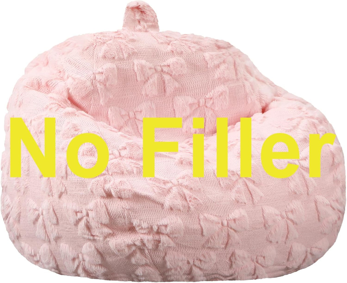 Gilprop Pink Bow Bean Bag Chair 2.6ft Stuffed Animal Storage Chair Cover